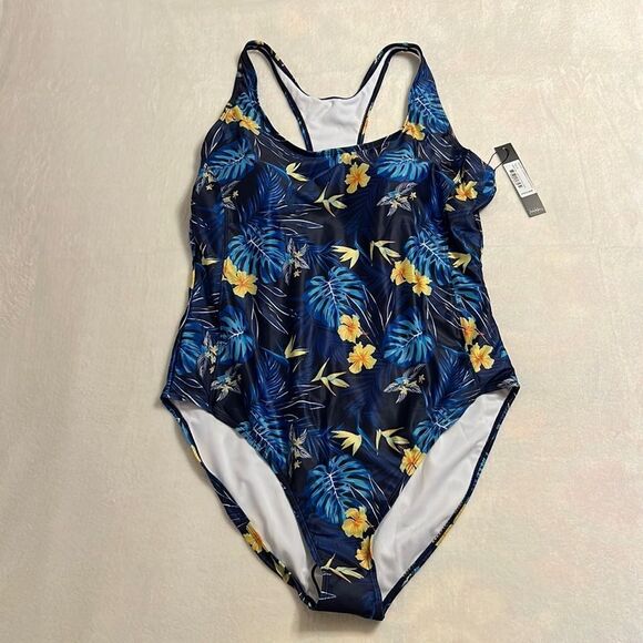 Nicole Miller Vibrant Blue and Yellow One-Piece Swimsuit - Picture 1 of 13